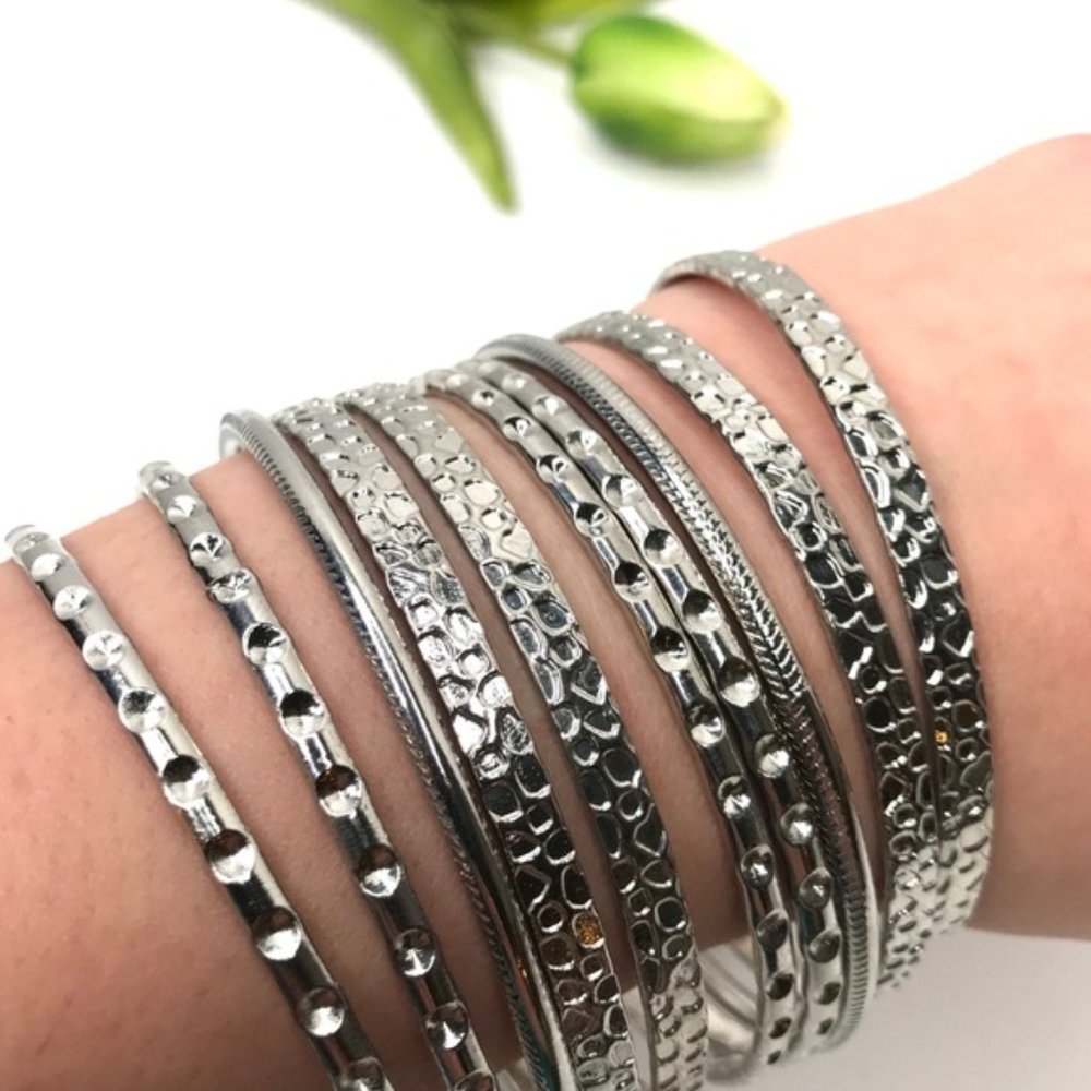 10pc Beautiful Silver Patterned Bangles Bracelet - image 6